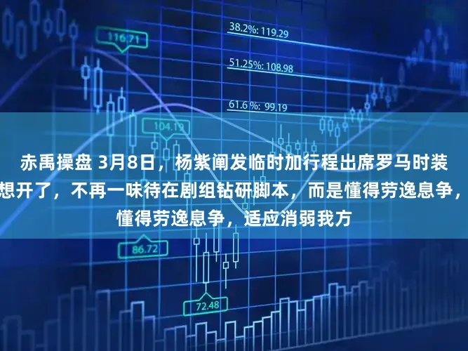 赤禹操盘 3月8日，杨紫阐发临时加行程出席罗马时装周。她如今也想开了，不再一味待在剧组钻研脚本，而是懂得劳逸息争，适应消弱我方
